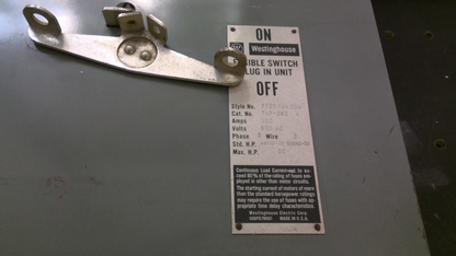 WESTINGHOUSE FUSIBLE BUS PLUG TAP363 100AMP 600VOLT 3POLE