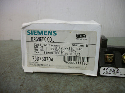 SIEMENS MAGNETIC COIL FOR SIZES 00 THRU 2-1/2 75D73070A 120VCOIL NIB