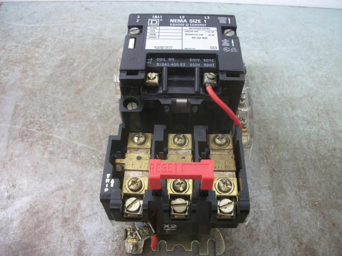 SQUARE D SIZE 1 MOTOR STARTER 8536SCO3 600VCOIL 3PH 600VOLT 10HP