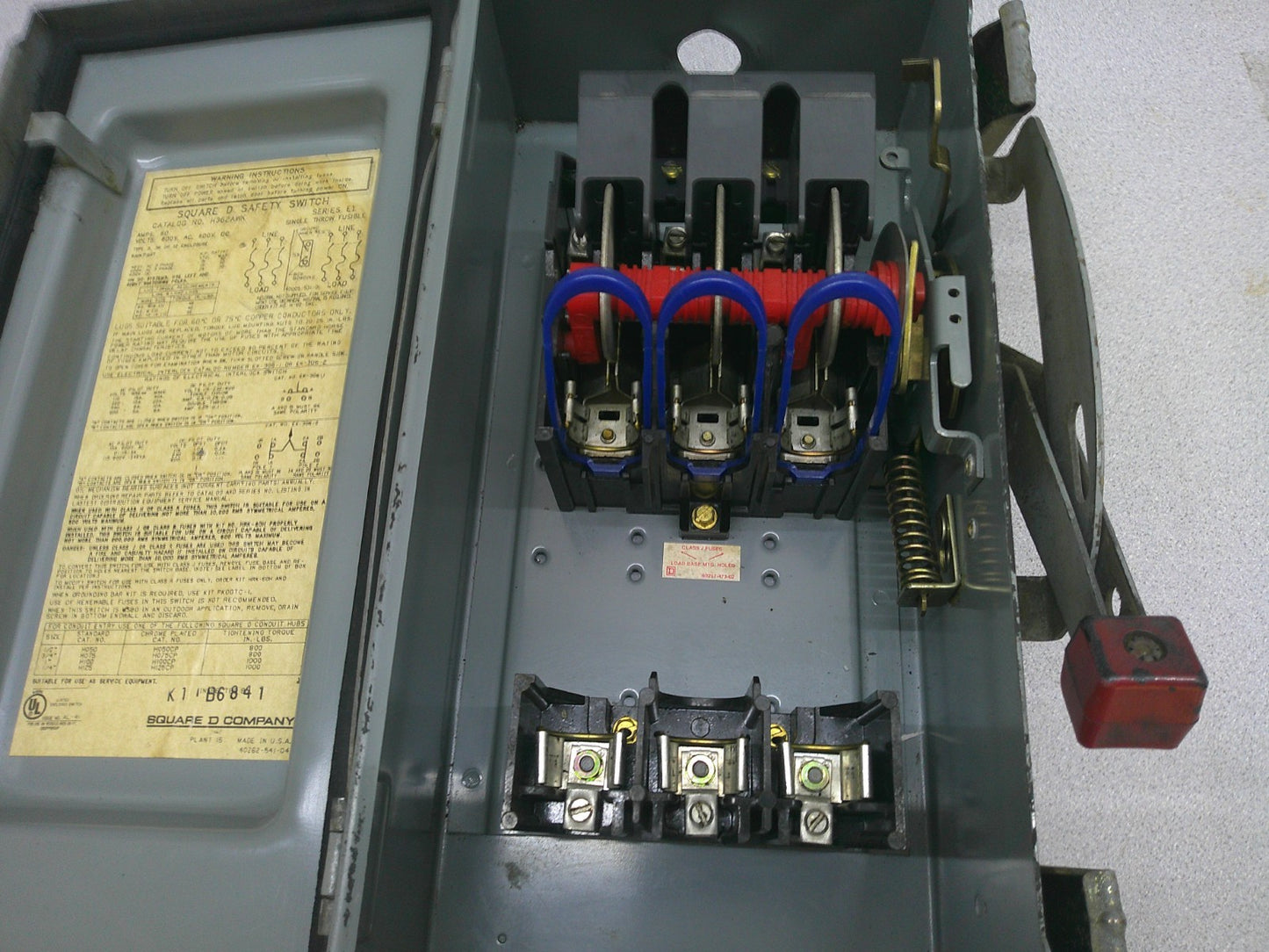 SQUARE D DISCONNECT TYPE 3R,12 H362AWK 60AMP 600VOLT 3POLE FUSIBLE