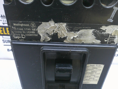WESTINGHOUSE LB CIRCUIT BREAKER LB3400F 400AMP 600VOLT 3POLE W/300A TRIP