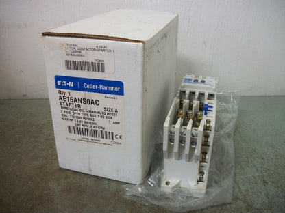 CUTLER-HAMMER SIZE A MOTOR STARTER AE16ANS0AC 7AMP 120VCOIL 3PH 600V 5HP NIB