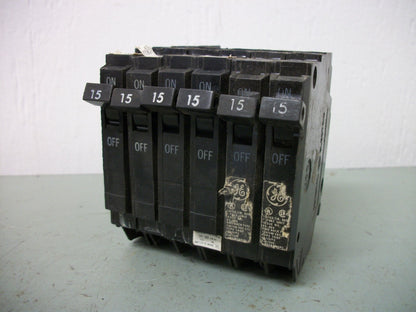 GE LOT OF 6 THQP CIRCUIT BREAKERS THQP115 15AMP 240VOLT 1POLE