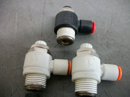 SMC LOT OF 5 1/4" PUSH TO CONNECT SPEED CONTROL VALVES AS3201F NOB
