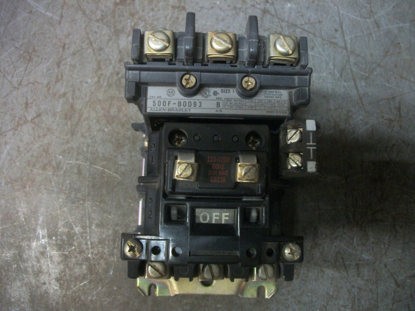 ALLEN-BRADLEY SIZE 1 CONTACTOR 500F-BOD93 27AMP 120VCOIL 3PH 600V 10HP