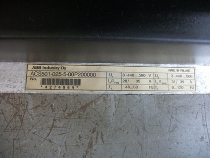 ABB SAMI GS INVERTER DRIVE ACS501-025-5-00P200000 500VOLT 35AMP