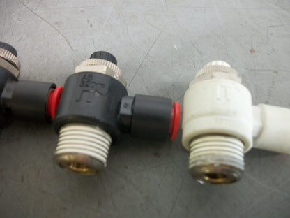 SMC LOT OF 3 5/16" PUSH TO CONNECT SPEED CONTROL VALVES AS3201F NOB