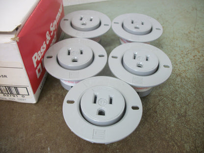 PASS & SEYMOUR BOX OF 5 GRAY FLANGED OUTLETS 5279-SS 15A 125V 2P 3W GRND NIB