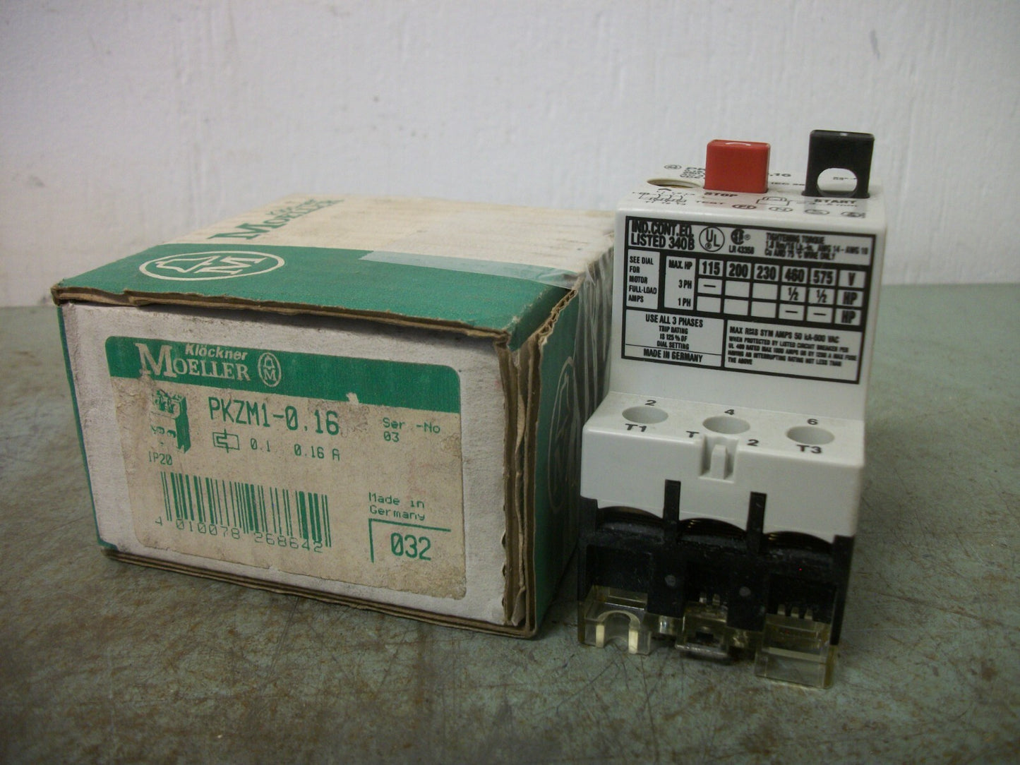 KLOCKNER-MOELLER MANUAL MOTOR STARTER PKZM1-0.16 0.1-0.16AMP NIB