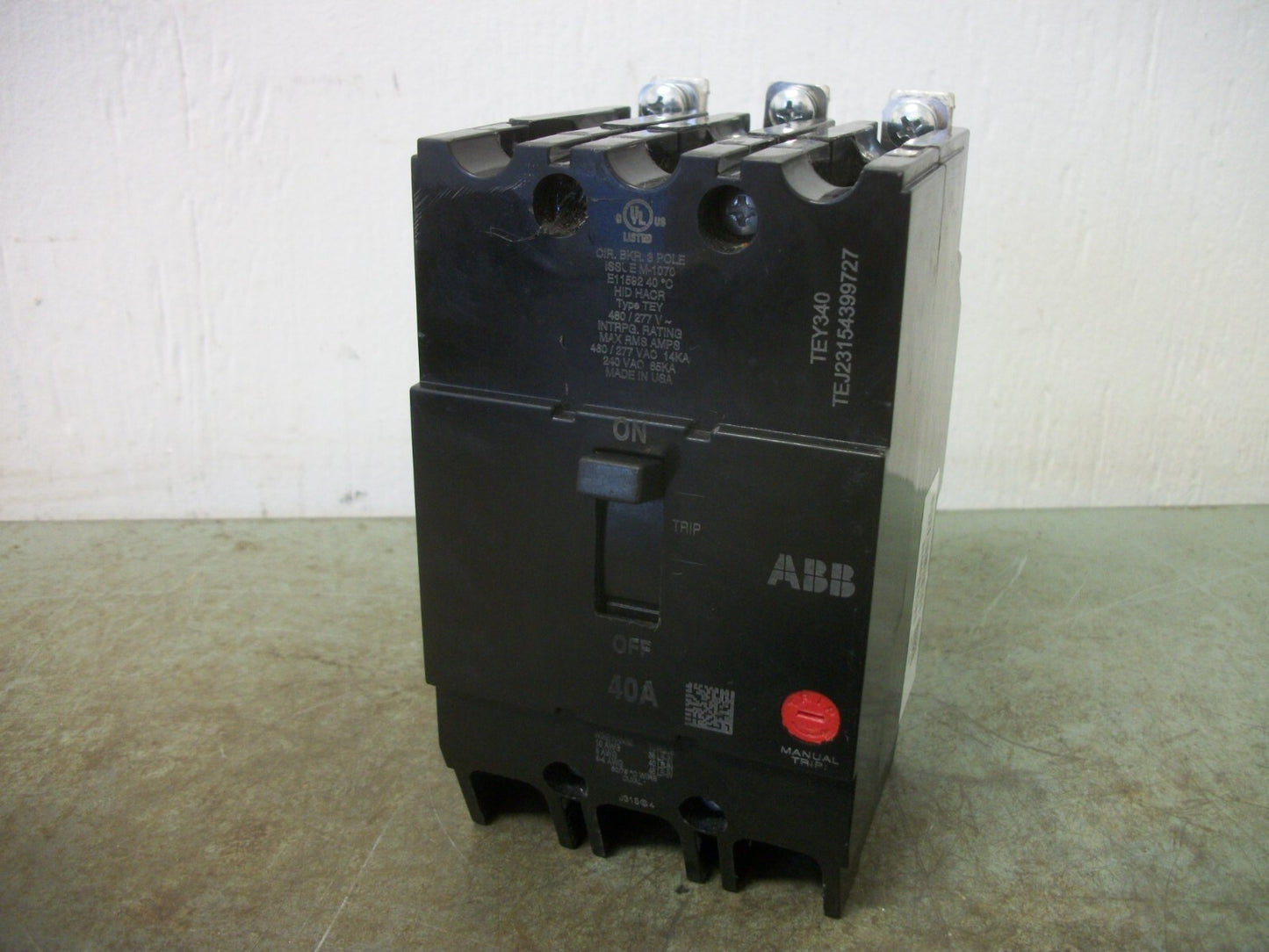 GE TEY CIRCUIT BREAKER TEY340 40AMP 480VOLT 3POLE