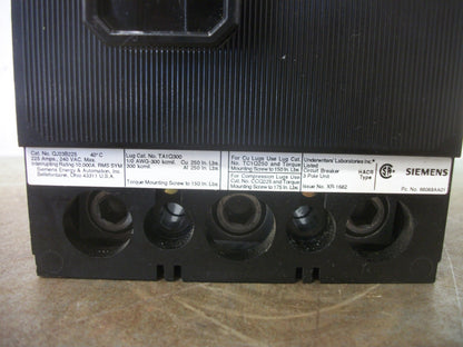SIEMENS QJ CIRCUIT BREAKER QJ23B225 225AMP 240VOLT 3POLE