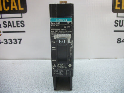 SIEMENS BQD CIRCUIT BREAKER BQD150 50AMP 277VOLT 1POLE