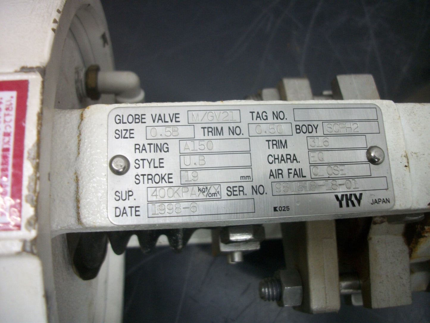 VALTEK YKV FLOWSERVE SIZE 0.5B PNEUMATIC ACTUATOR VALVE M/GV21 150PSI