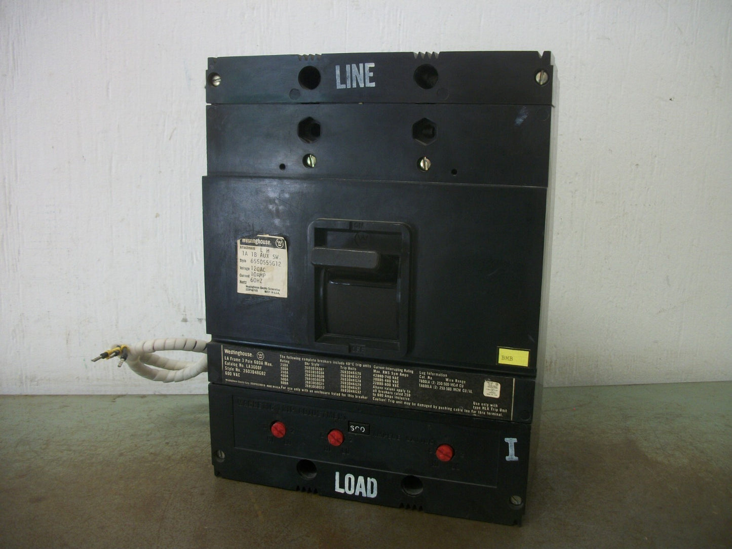 WESTINGHOUSE LA CIRCUIT BREAKER LA3600F 600AMP 600VOLT 3POLE W/600A TRIP + AUX
