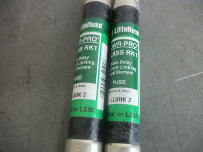 LITTELFUSE LOT OF 2 POWR-GARD FUSES LLSRK2 2AMP 600VOLT NOB