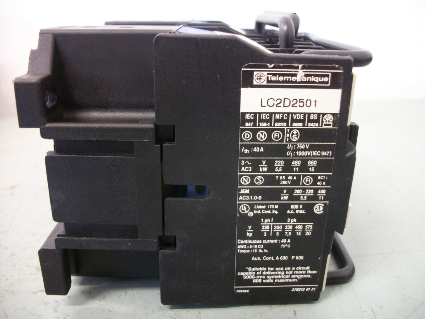 TELEMECANIQUE REV CONTACTOR LC2D2501U6 40AMP 240VCOIL 3PH 600V 20HP NOB