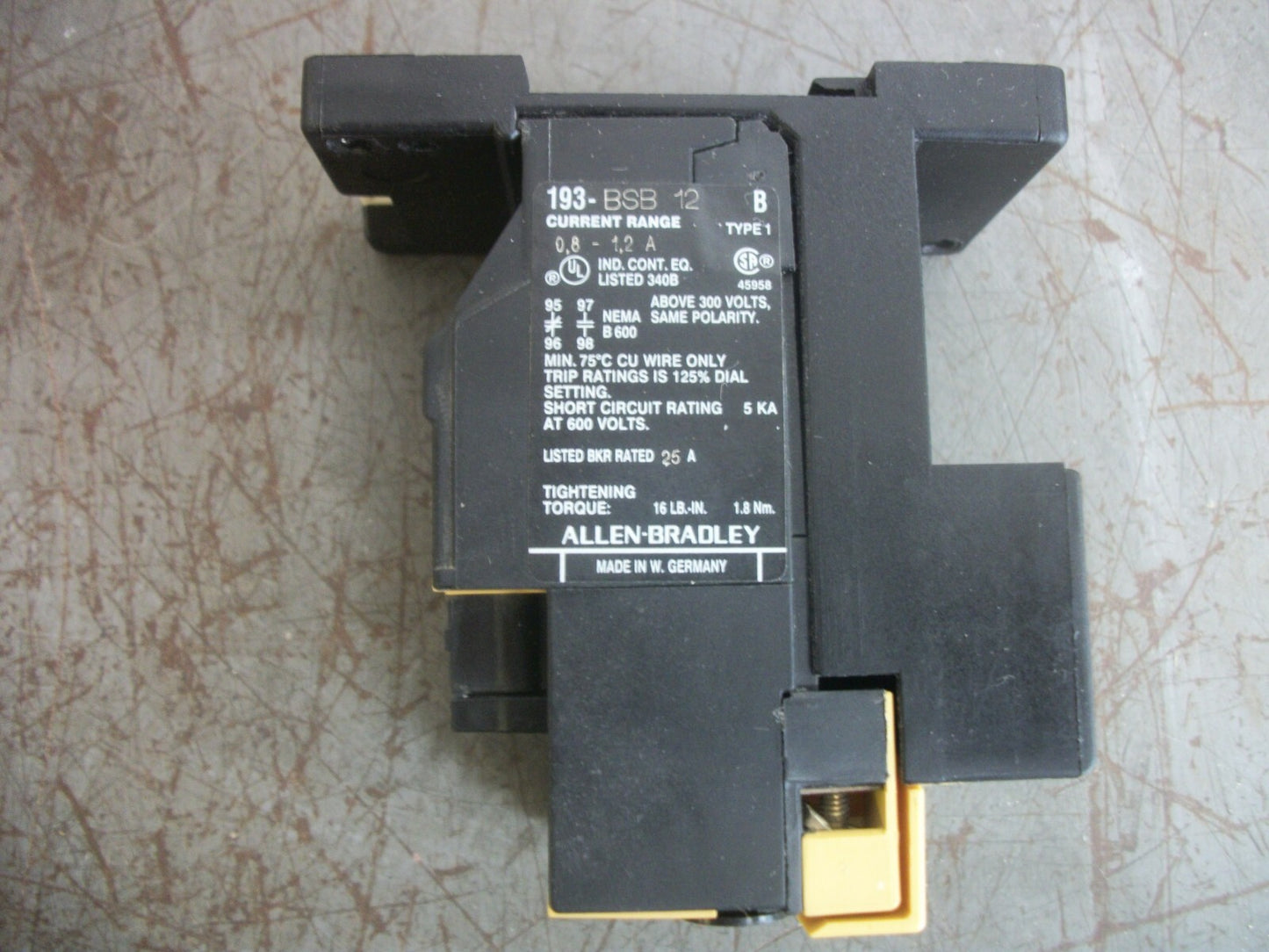 ALLEN-BRADLEY OVERLOAD RELAY 193-BSB12 0.8-1.2AMP