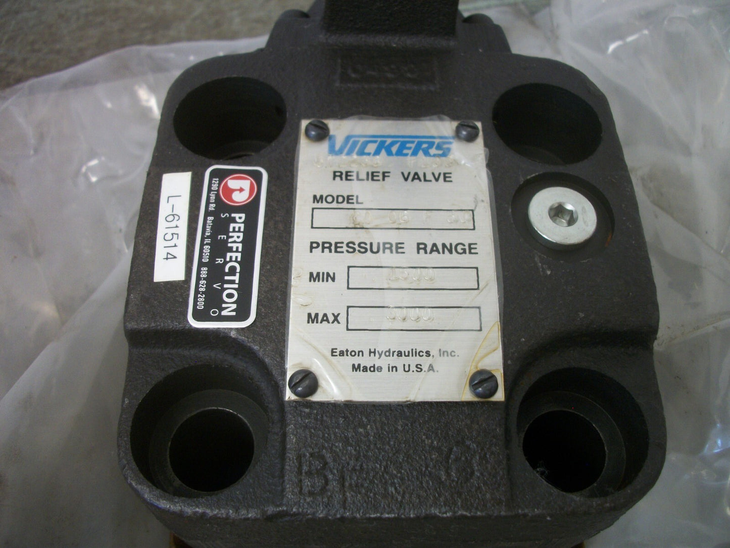 VICKERS PRESSURE RELIEF VALVE C6 06 F 50 1500-3000PSI NOB