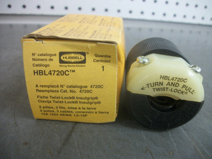 HUBBELL TWIST-LOCK INSULGRIP PLUG HBL4720C 15AMP 125VOLT 2POLE 3W GROUND NIB