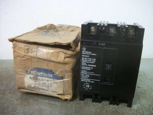 WESTINGHOUSE MCP CIRCUIT BREAKER MCP0322C 3AMP 600VOLT 3POLE NIB CHIPPED