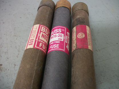BUSSMANN LOT OF 3 ONE-TIME FUSES NOS20 20AMP 600VOLT