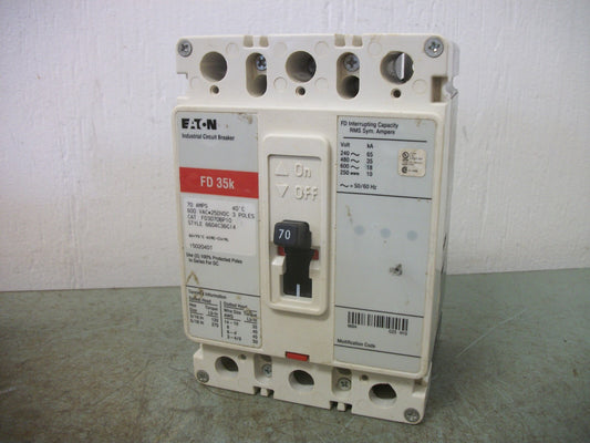 CUTLER-HAMMER FD CIRCUIT BREAKER FD3070BP10 70AMP 600VOLT 3POLE RED