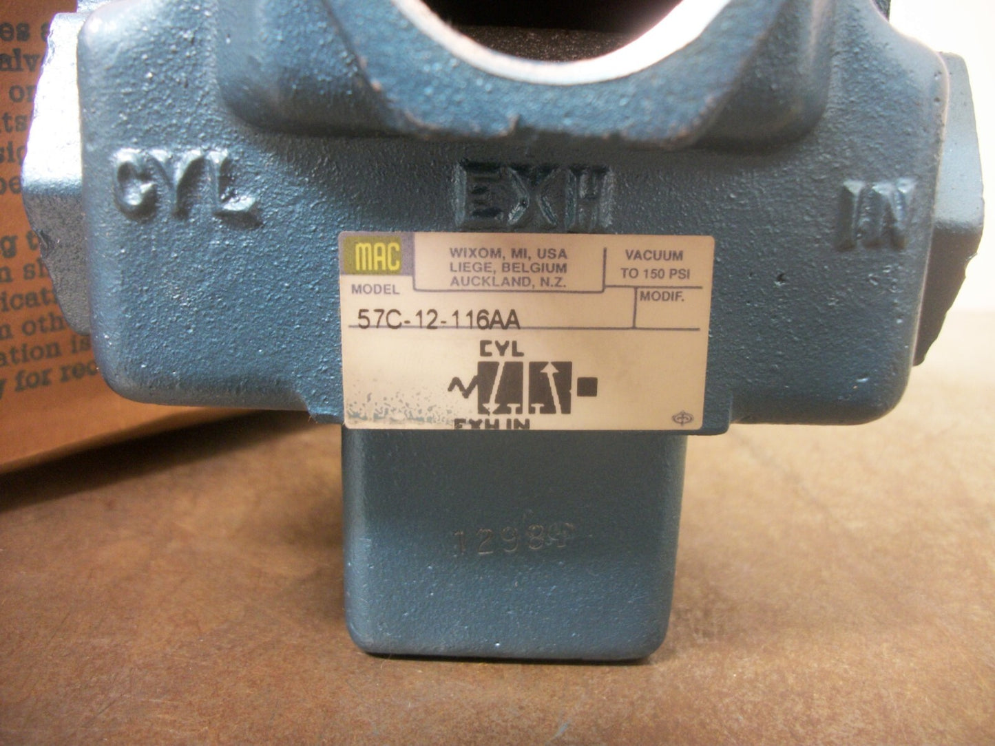 MAC SOLENOID VALVE 57C-12-116AA 150PSI 120VCOIL 15WATT NIB