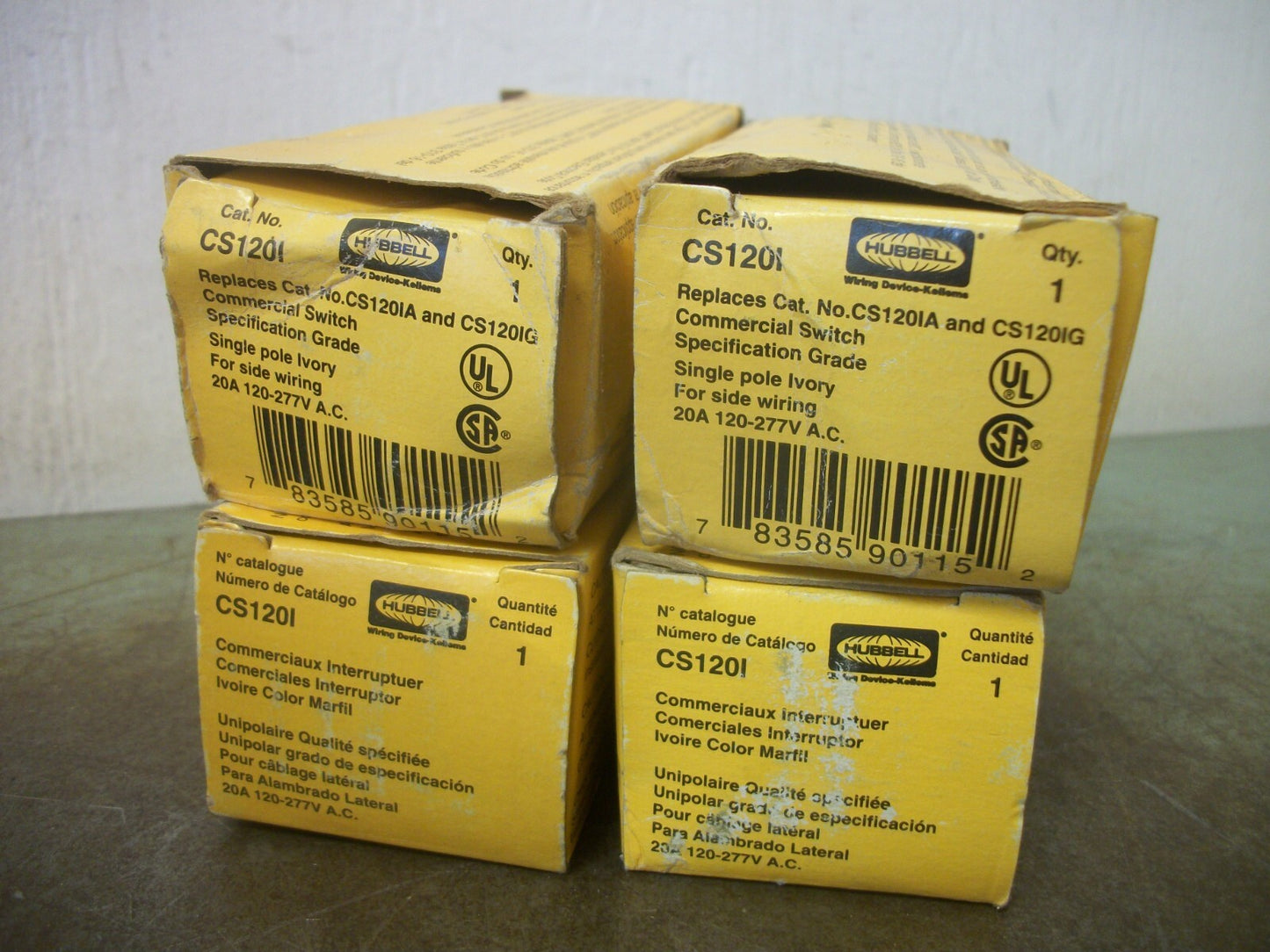 HUBBELL LOT OF 4 IVORY 1POLE COMMERCIAL SWITCHES CS120I 20AMP 120/277VOLT
