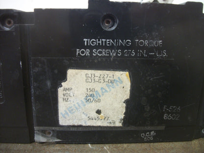 HEINEMANN CIRCUIT BREAKER GJ3-Z27-1 GJ3-G3-DU 150AMP 240VOLT 3POLE