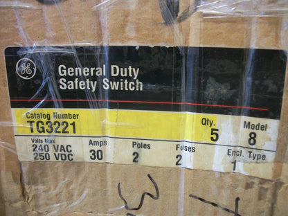 GE DISCONNECT TYPE 1 TG3221 30AMP 240VOLT 2POLE FUSIBLE NOB