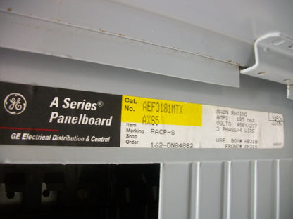 GE A SERIES LOAD CENTER PANELBOARD AEF3181MTX 125AMP 480Y/277VOLT 3PH