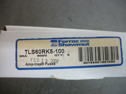 FERRAZ GOULD SHAWMUT BOX OF 5 TEST LIMITER FUSES TLS60RK5-100 100AMP 600VOLT NIB