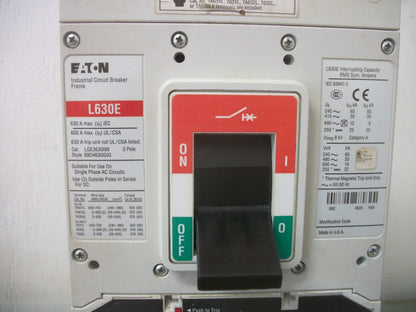 CUTLER-HAMMER L630E CIRCUIT BREAKER LGE3630NN 630AMP 600VOLT 3POLE W/500A TR NOB