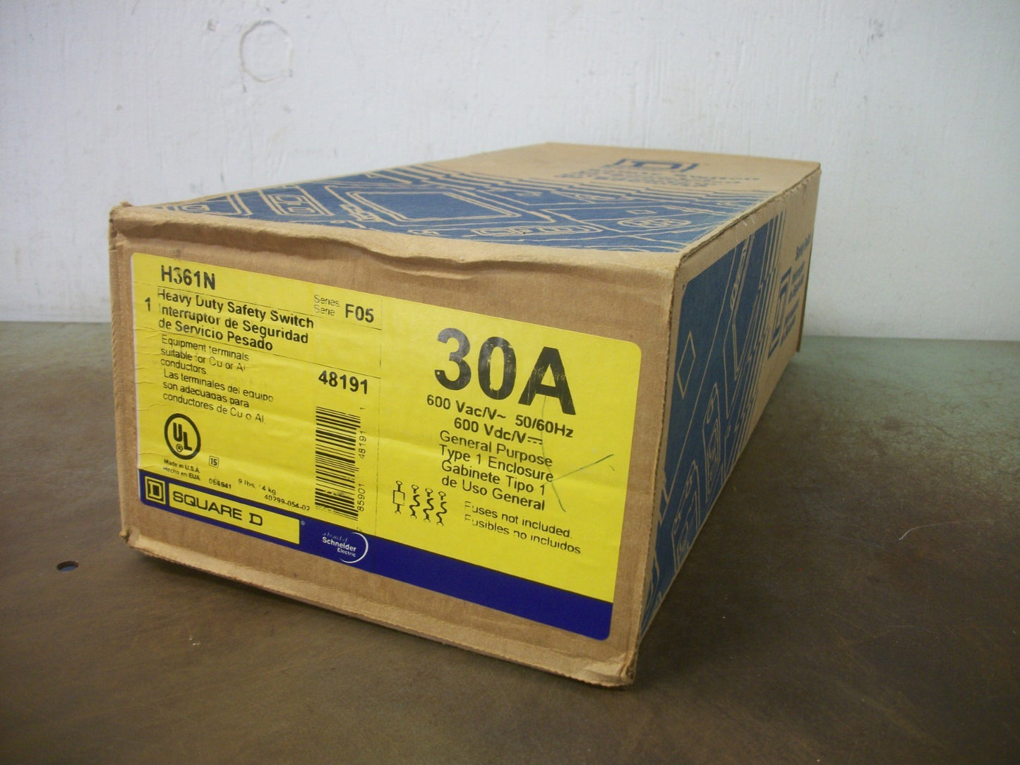 SQUARE D DISCONNECT TYPE 1 H361N 30AMP 600VOLT 3POLE FUSIBLE NIB