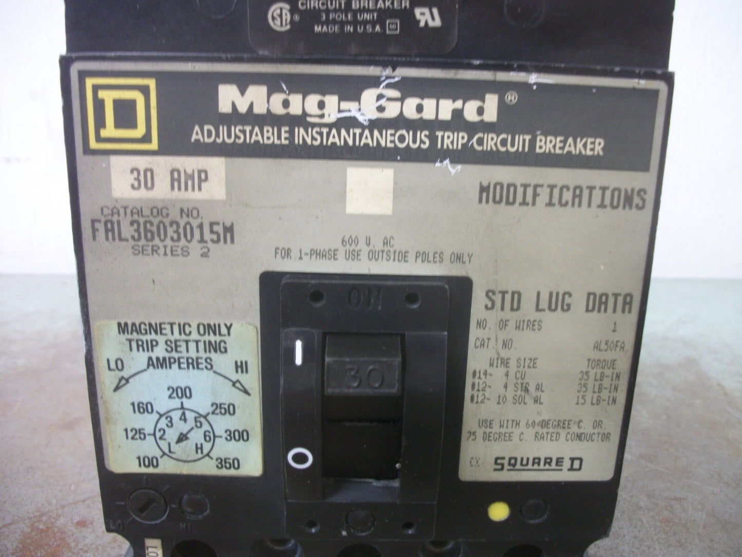 SQUARE D FAL CIRCUIT BREAKER FAL3603015M 30AMP 600VOLT 3POLE GRAY