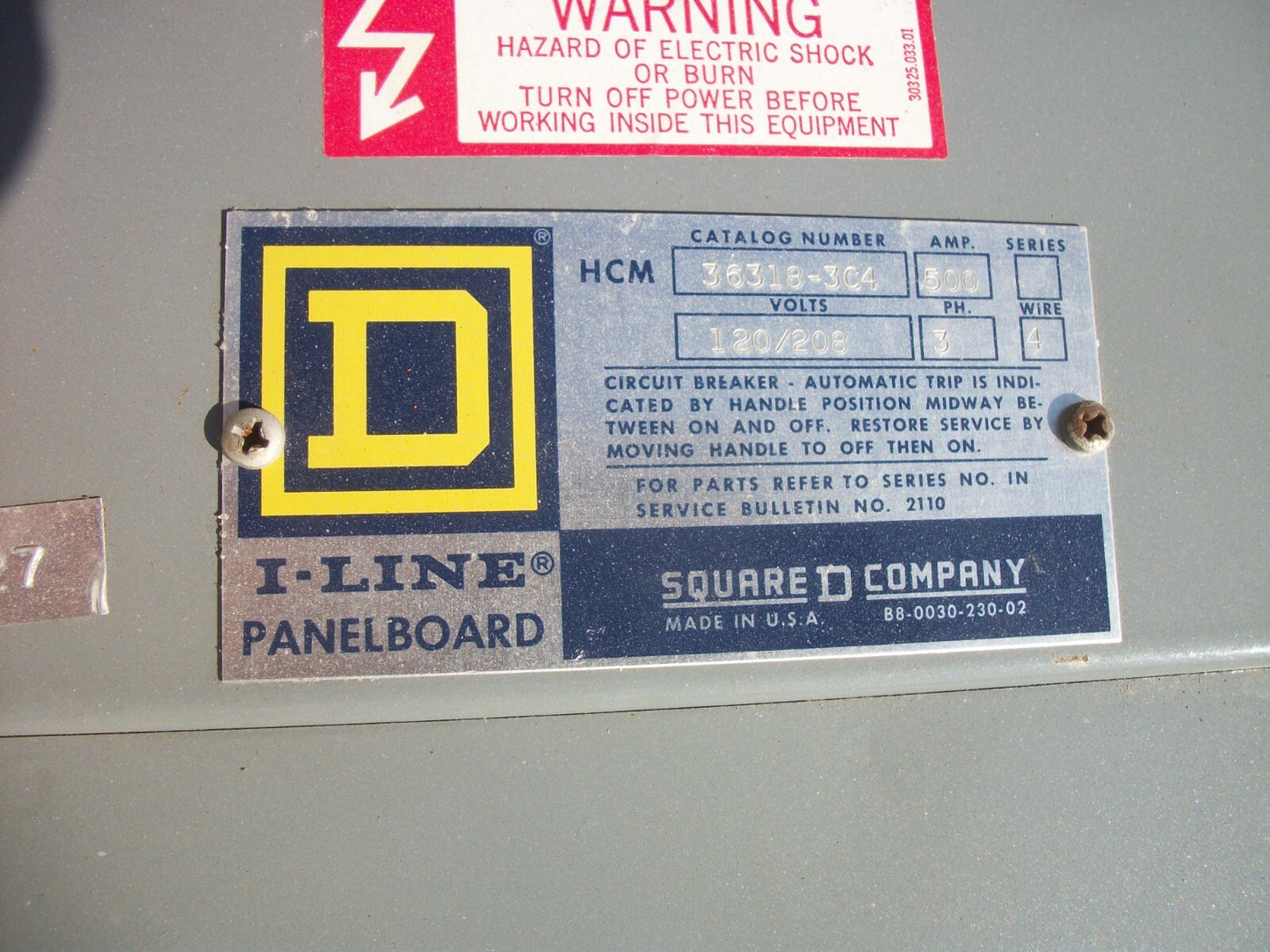 SQUARE D HCM I-LINE LOAD CENTER PANELBOARD HCM36318-3C4 500A 120/208V 500A MAIN