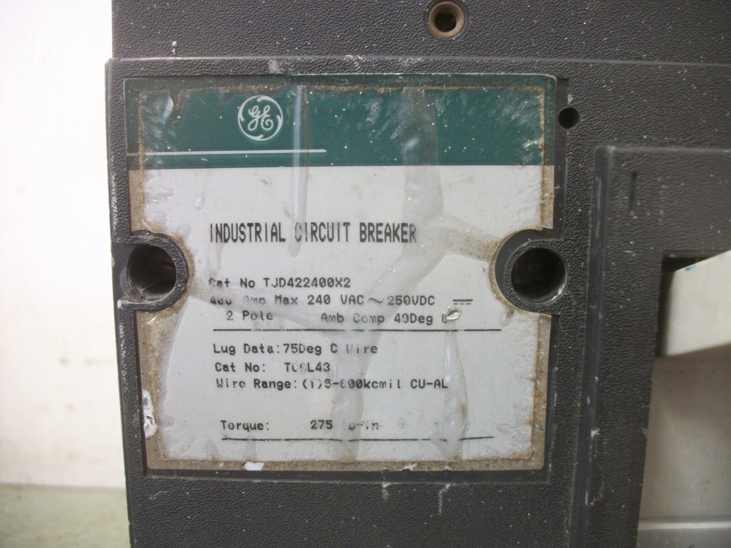 GE TJD CIRCUIT BREAKER TJD422400X2 400AMP 240VOLT 2POLE GREEN
