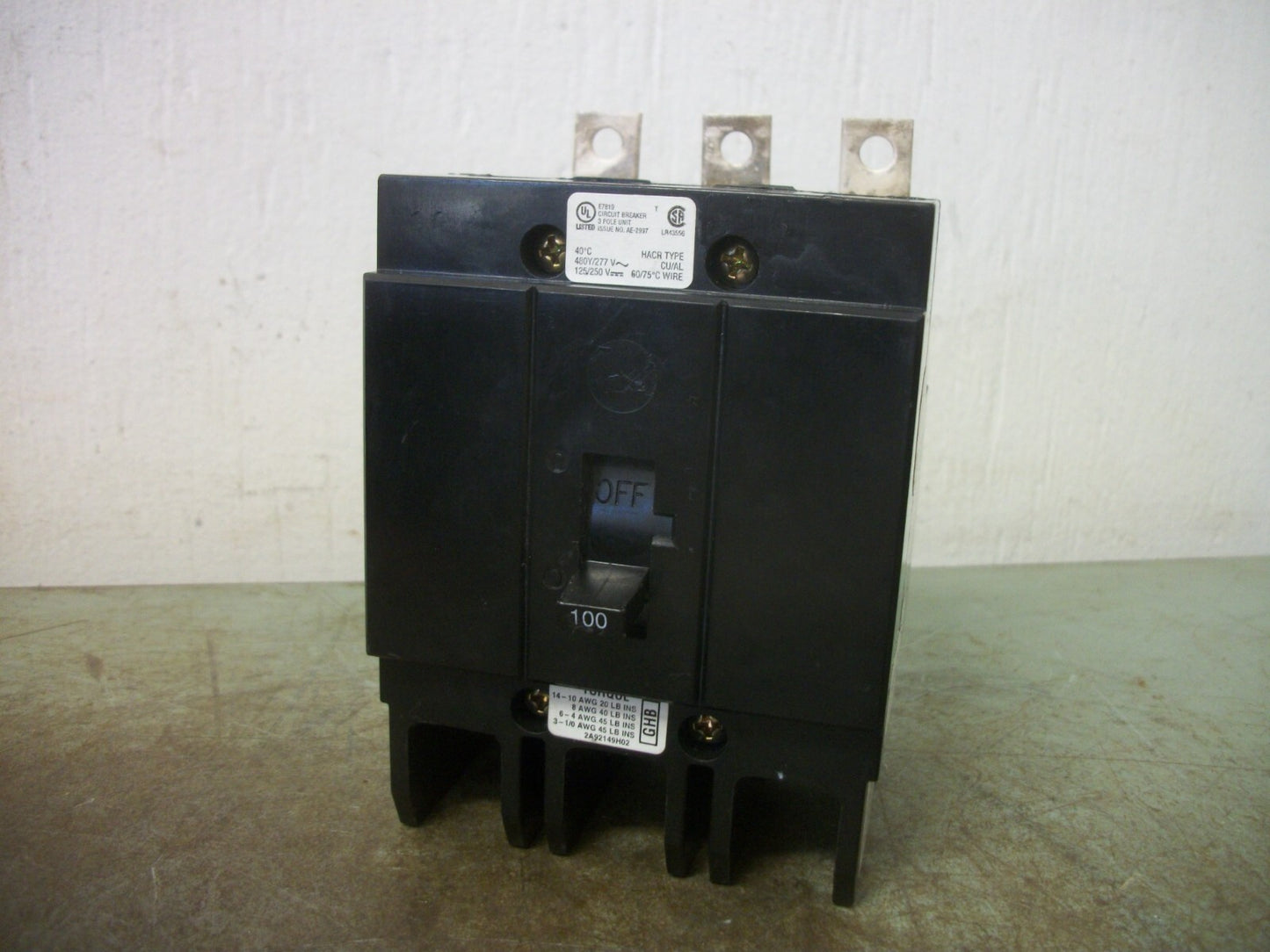 CUTLER-HAMMER GHB CIRCUIT BREAKER GHB3100 100AMP 480VOLT 3POLE NOB