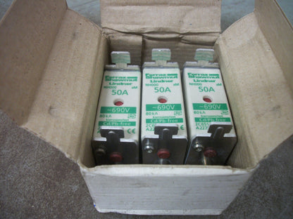 FERRAZ-SHAWMUT BOX OF 3 LINDNER FUSES NH000 50AMP 690VOLT NIB