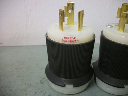 HUBBELL LOT OF 3 TWIST LOCK PLUGS HBL2341 20AMP 480VOLT 2P 3W+G