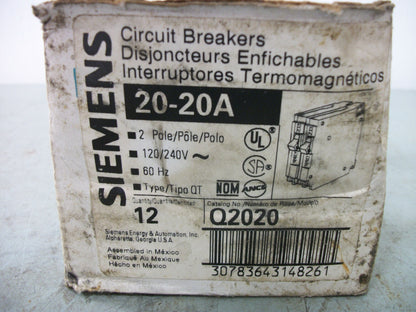 SIEMENS QT TANDEM CIRCUIT BREAKER Q2020 20AMP 240VOLT 2POLE NOB
