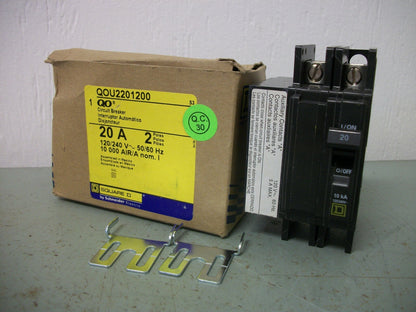 SQUARE D QOU CIRCUIT BREAKER QOU2201200 20AMP 240VOLT 2POLE W/AUX NIB