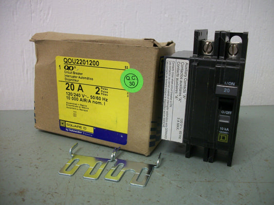 SQUARE D QOU CIRCUIT BREAKER QOU2201200 20AMP 240VOLT 2POLE W/AUX NIB