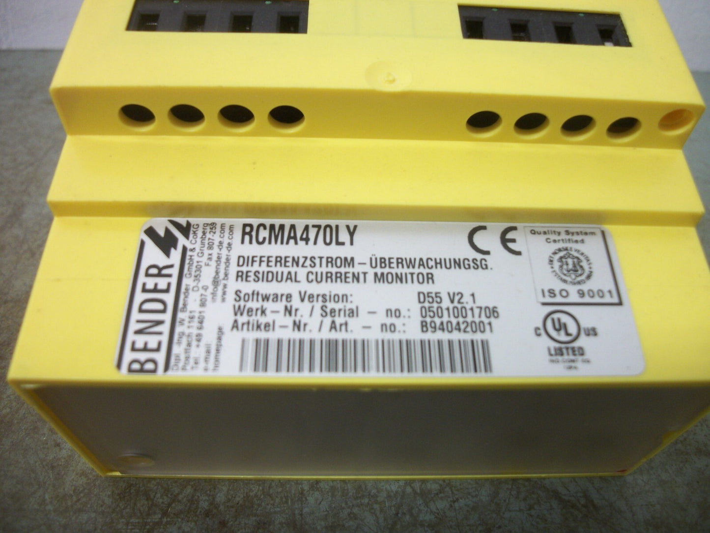 BENDER RESIDUAL CURRENT MONITOR RCMA470LY 230VOLT 3.5VA 5AMP