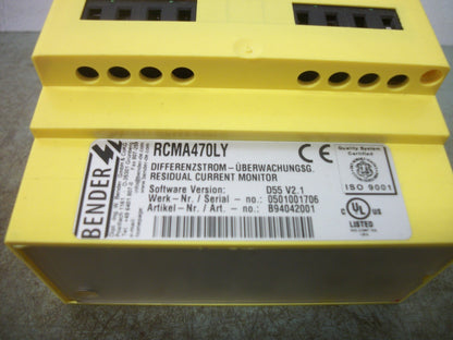 BENDER RESIDUAL CURRENT MONITOR RCMA470LY 230VOLT 3.5VA 5AMP
