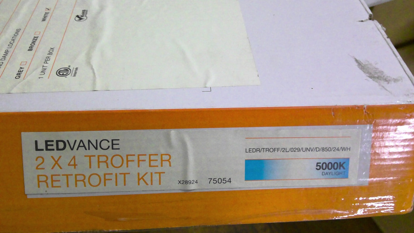 SYLVANIA 75054-0 2X4 TROFFER RETROFIT KIT LEDR/TROFF/2L/029/UNV/D/850/24/WH NIB