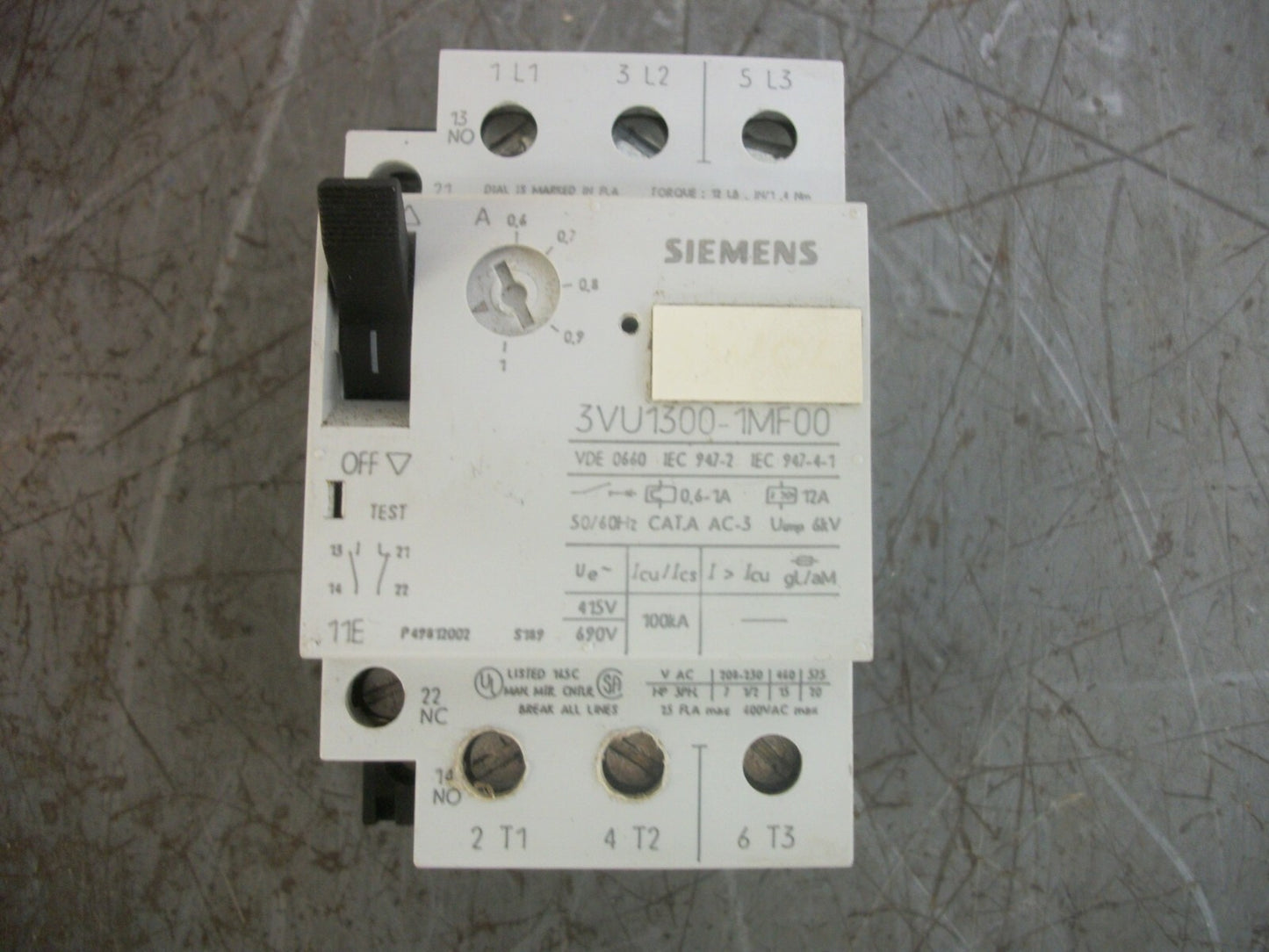 SIEMENS MOTOR PROTECTOR CIRCUIT BREAKER 3VU1300-1MF00 0.6-1AMP