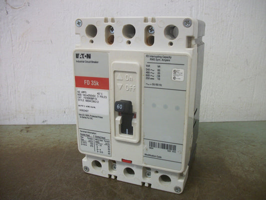 CUTLER-HAMMER FD CIRCUIT BREAKER FD3060BP10 60AMP 600VOLT 3POLE RED NOB