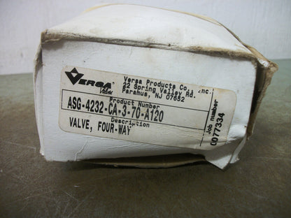 VERSA 4-WAY SOLENOID VALVE ASG-4232-CA-3-70-A120 120VCOIL 20-135PSI 8.7W NIB