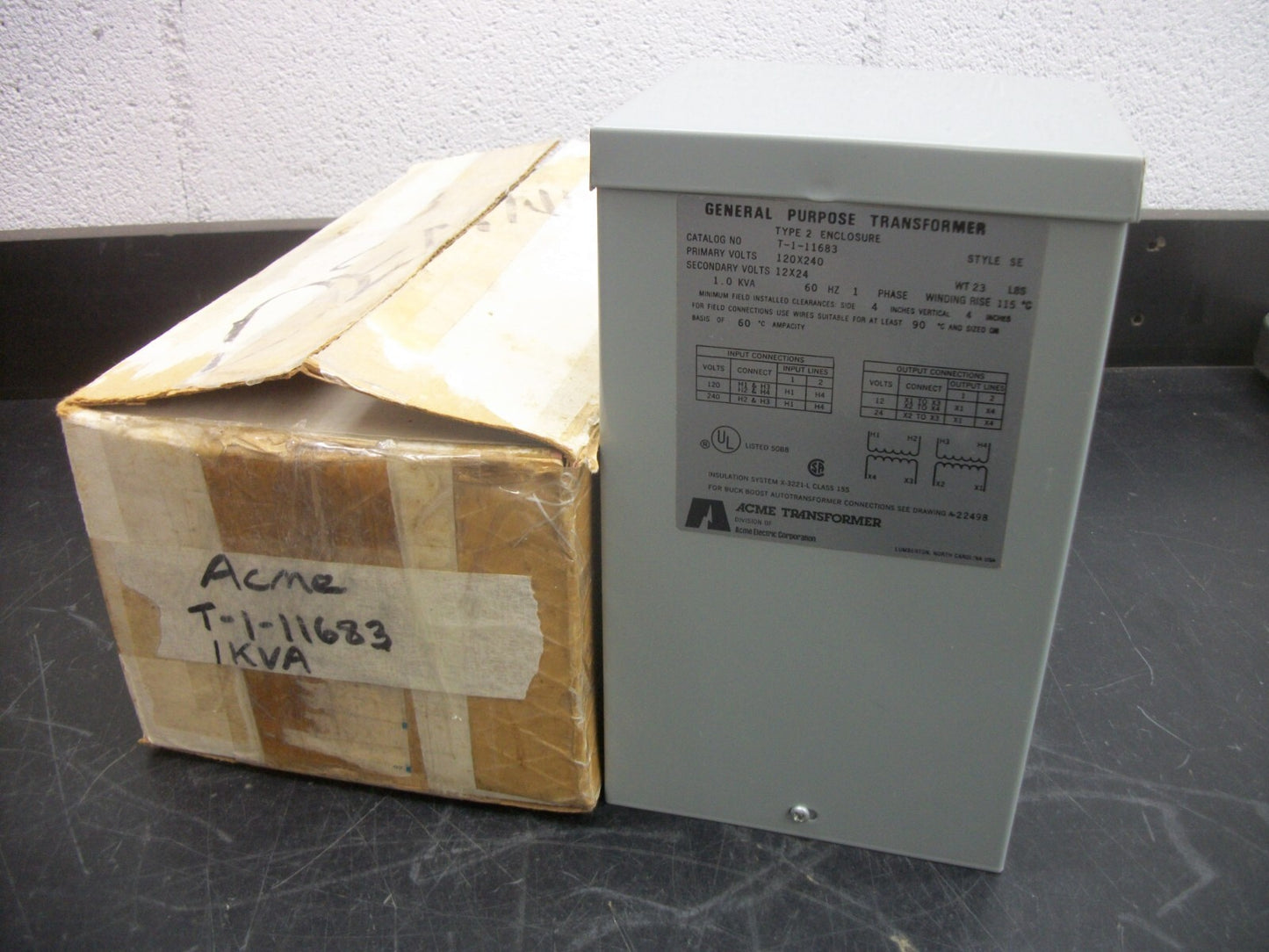 ACME 1KVA 1PH TRANSFORMER T-1-11683 HV 120X240 LV 12X24 NIB